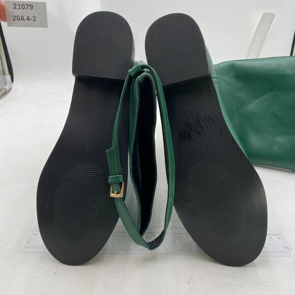 Green Square Toe Long Leather Boots Block Low Heel Women Knee High Riding Boot - Picture 6 of 7